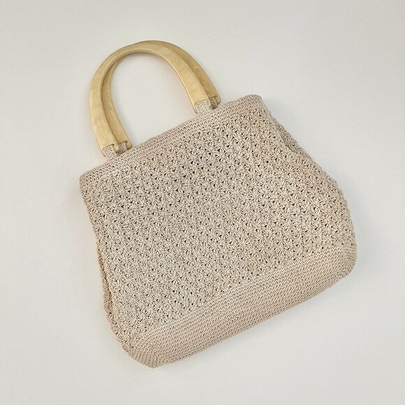 Liz Claiborne Handbags - Vintage white cream crochet handbag summer vacation beach purse acetate handles